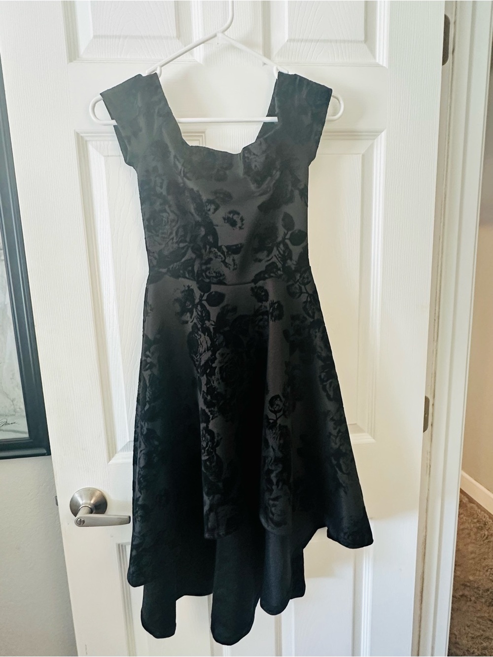 Windsor Black High-Low Floral Flocked Formal Dress